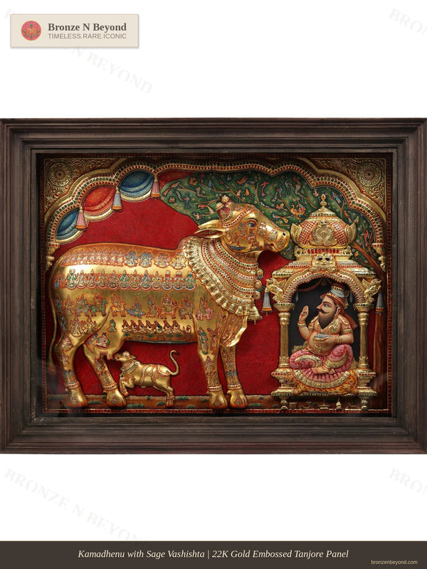 Kamadhenu with Sage Vashist Tanjore Painting
