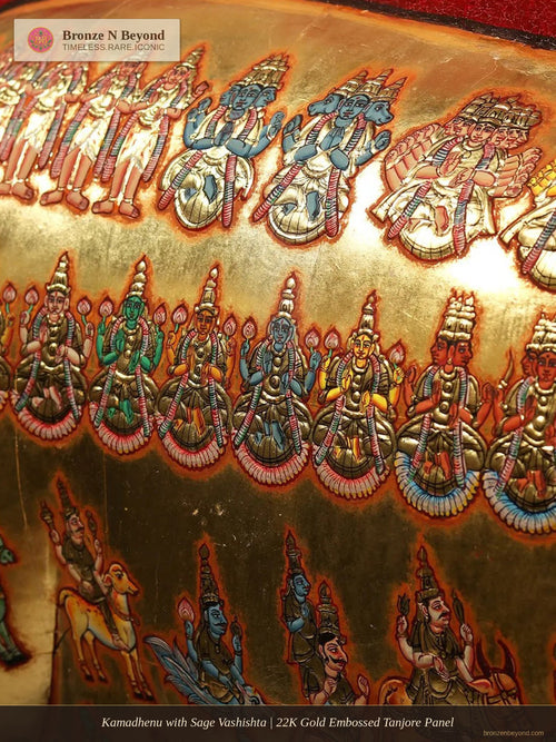 Kamadhenu with Sage Vashishta | 22K Gold Embossed Tanjore Panel