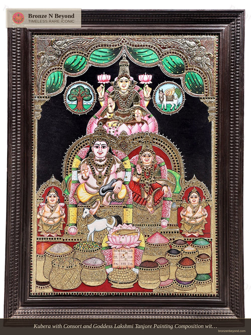Kubera with Goddess Lakshmi Tanjore Painting
