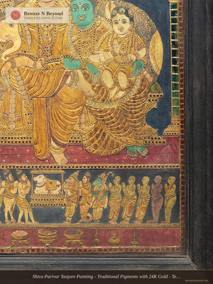 Shiva Parivar Tanjore Painting - Traditional Pigments with 24K Gold - Teakwood Frame