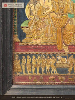 Shiva Parivar Tanjore Painting - Traditional Pigments with 24K Gold - Teakwood Frame