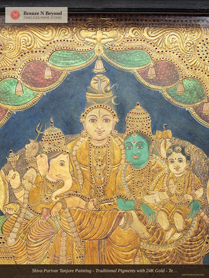 Shiva Parivar Tanjore Painting - Traditional Pigments with 24K Gold - Teakwood Frame