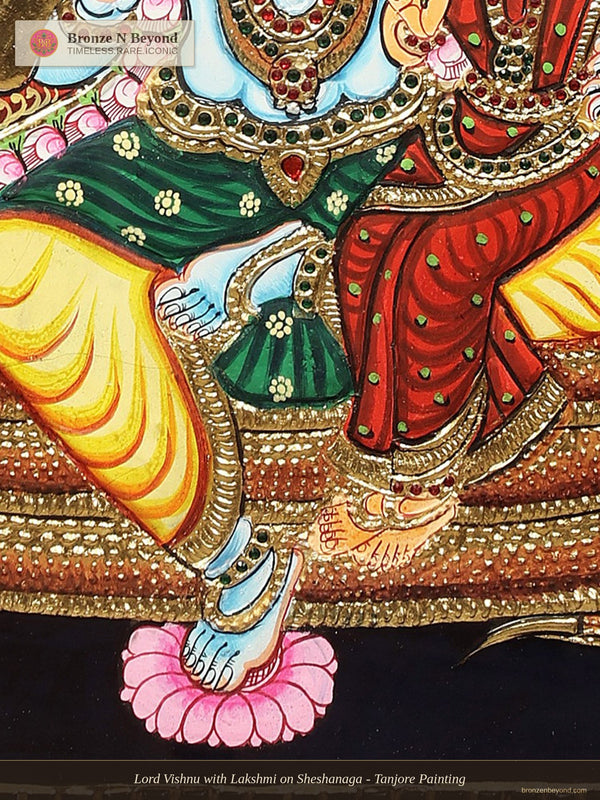 Lord Vishnu with Lakshmi on Sheshanaga - Tanjore Painting