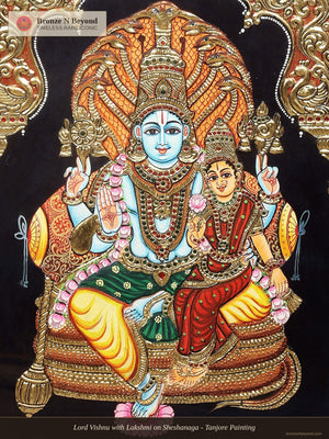 Lord Vishnu with Lakshmi on Sheshanaga - Tanjore Painting