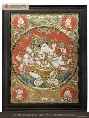 Large Dancing Ganesha Tanjore Painting