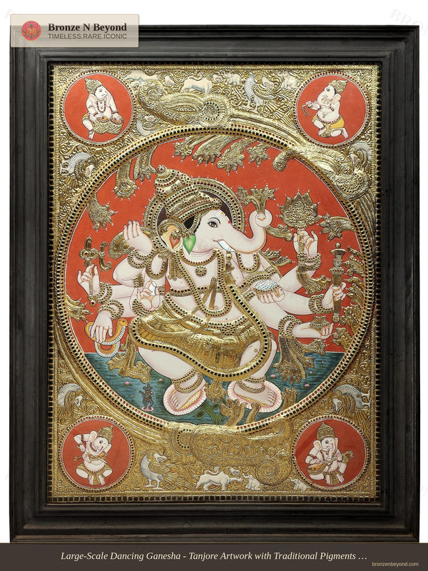 Large Dancing Ganesha Tanjore Painting