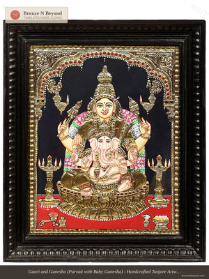 Parvati with Ganesha Tanjore Painting