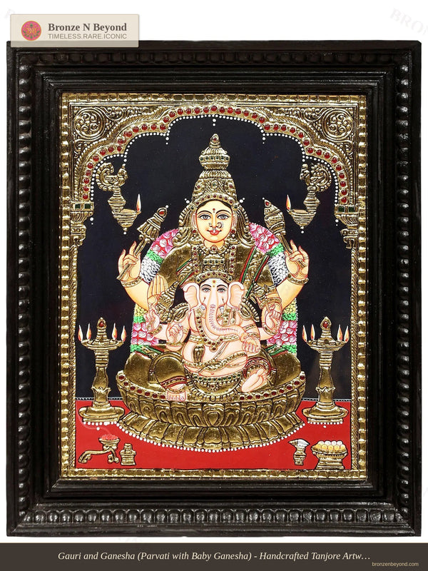 Parvati with Ganesha Tanjore Painting