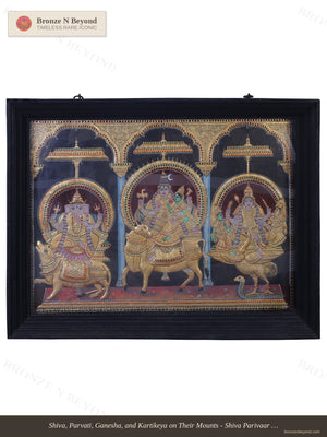 Shiva Family with Their Vahanas Tanjore Painting