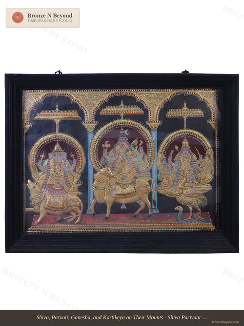 Shiva Family with Their Vahanas Tanjore Painting