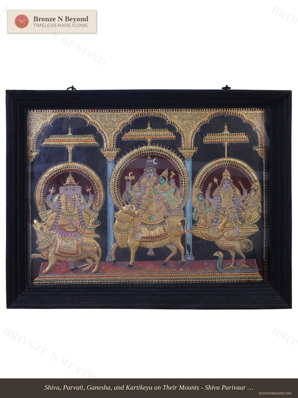 Shiva Family with Their Vahanas Tanjore Painting