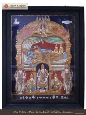 Lord Vishnu Resting on Sheshnag Tanjore Painting