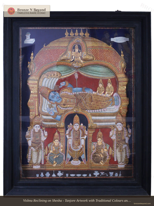 Lord Vishnu Resting on Sheshnag Tanjore Painting