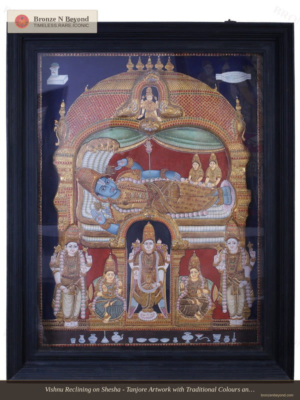 Lord Vishnu Resting on Sheshnag Tanjore Painting