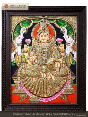 Goddess Gajalakshmi Tanjore Painting 24K Gold Work