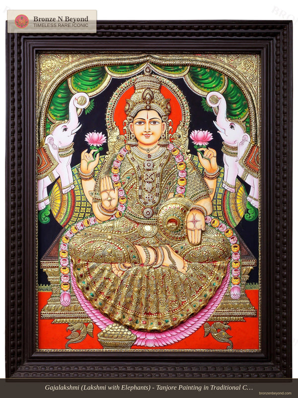 Goddess Gajalakshmi Tanjore Painting 24K Gold Work