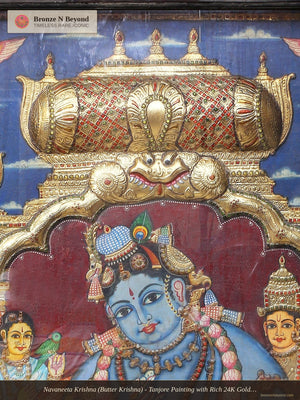 Navaneeta Krishna (Butter Krishna) - Tanjore Painting with Rich 24K Gold Relief and Traditional Color Palette