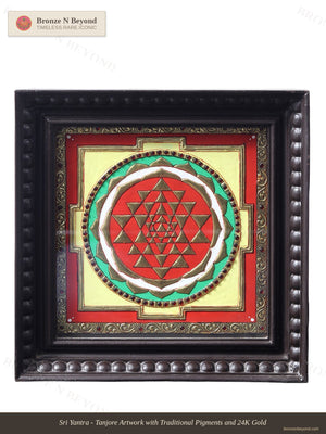 Shree Yantra Tanjore Painting Teakwood Frame