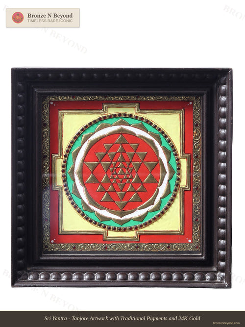 Shree Yantra Tanjore Painting Teakwood Frame