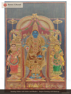 Vishnu with Sridevi and Bhudevi Tanjore Painting
