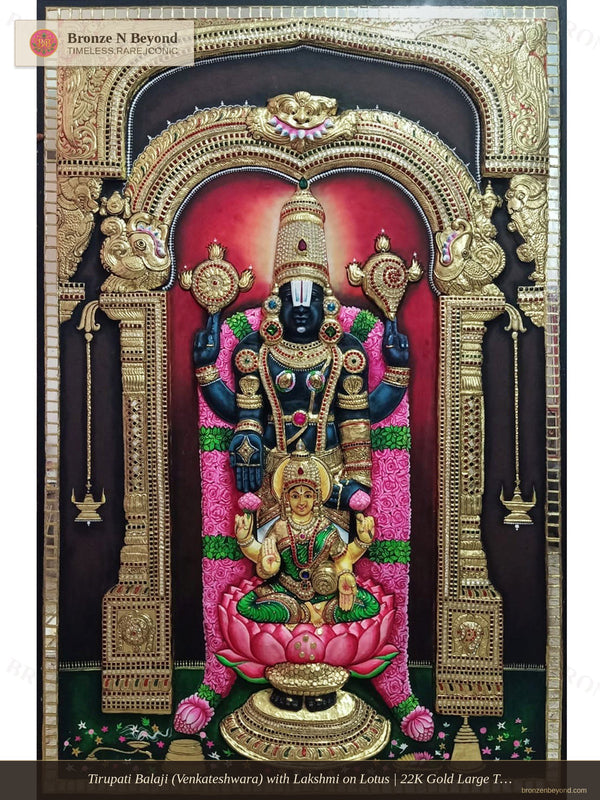 Lord Venkateswara with Goddess Lakshmi Tanjore Painting Masterpiece