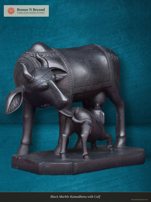 Black Marble Kamadhenu with Calf