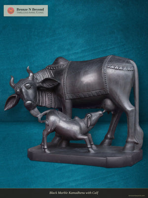 Black Marble Kamadhenu with Calf