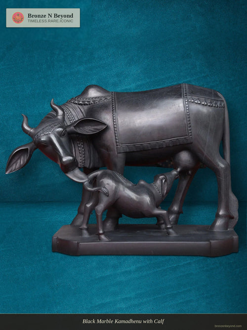 Black Marble Kamadhenu with Calf