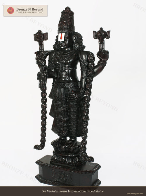 Sri Venkateshwara In Black-Tone Wood Statue