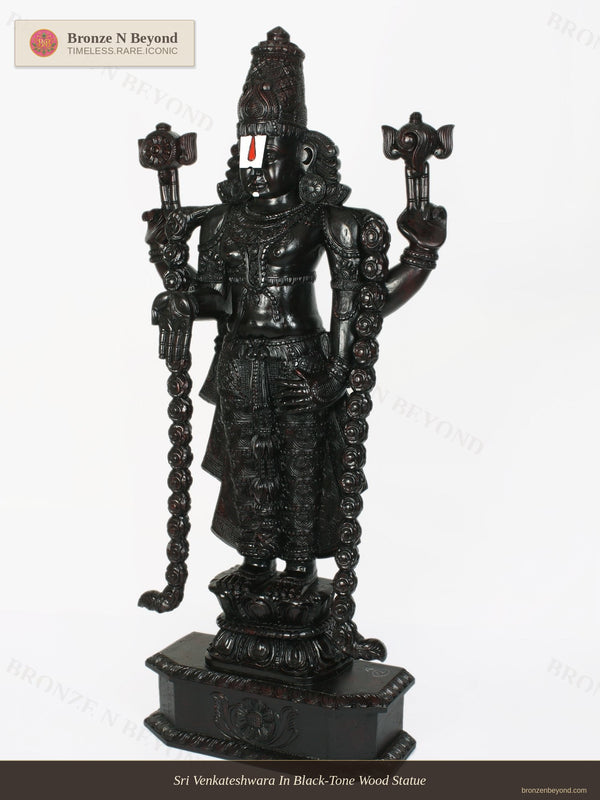 Sri Venkateshwara In Black-Tone Wood Statue