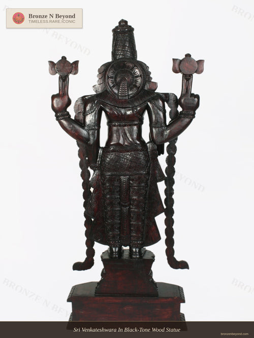 Sri Venkateshwara In Black-Tone Wood Statue