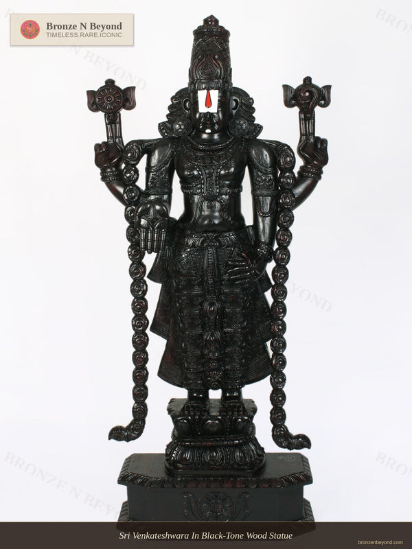 Sri Venkateshwara In Black-Tone Wood Statue