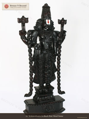Sri Venkateshwara In Black-Tone Wood Statue