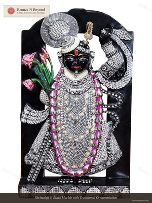 Shrinathji in Black Marble with Traditional Ornamentation
