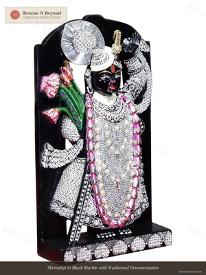 Shrinathji in Black Marble with Traditional Ornamentation