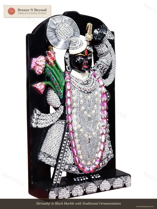 Shrinathji in Black Marble with Traditional Ornamentation