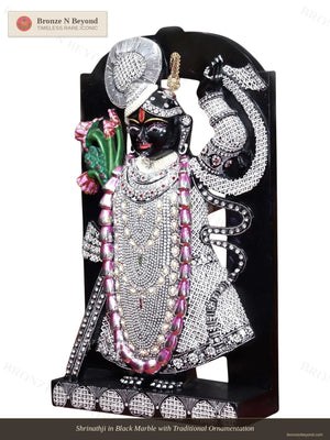 Shrinathji in Black Marble with Traditional Ornamentation