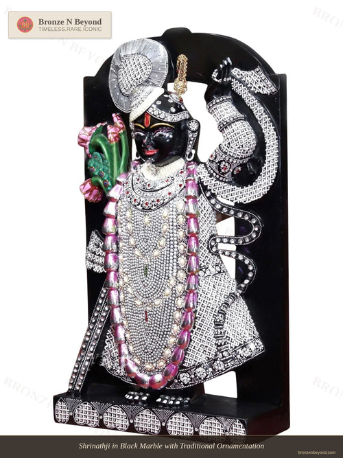 Shrinathji in Black Marble with Traditional Ornamentation