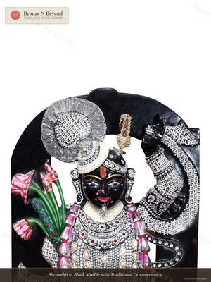 Shrinathji in Black Marble with Traditional Ornamentation