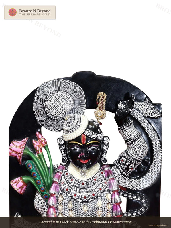 Shrinathji in Black Marble with Traditional Ornamentation