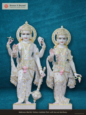 Makrana Marble Vishnu–Lakshmi Pair with Sacred Attributes