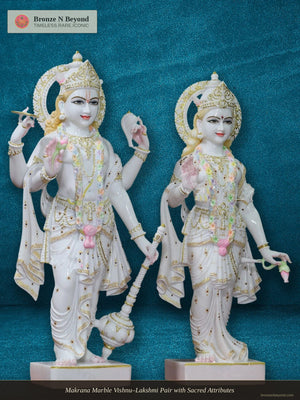 Makrana Marble Vishnu–Lakshmi Pair with Sacred Attributes