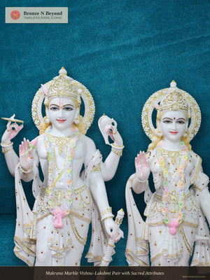 Makrana Marble Vishnu–Lakshmi Pair with Sacred Attributes