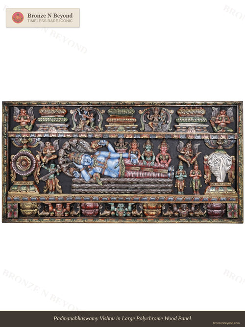 Padmanabhaswamy Vishnu in Large Polychrome Wood Panel