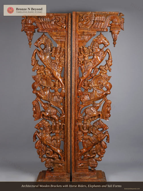 Architectural Wooden Brackets with Horse Riders, Elephants and Yali Forms