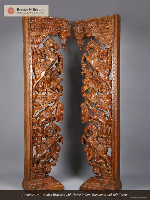 Architectural Wooden Brackets with Horse Riders, Elephants and Yali Forms