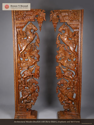 Architectural Wooden Brackets with Horse Riders, Elephants and Yali Forms