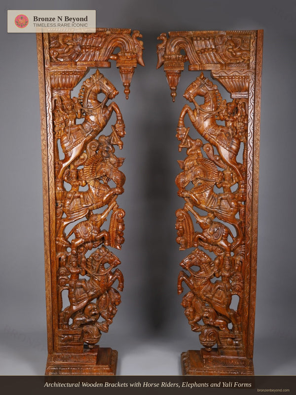 Architectural Wooden Brackets with Horse Riders, Elephants and Yali Forms