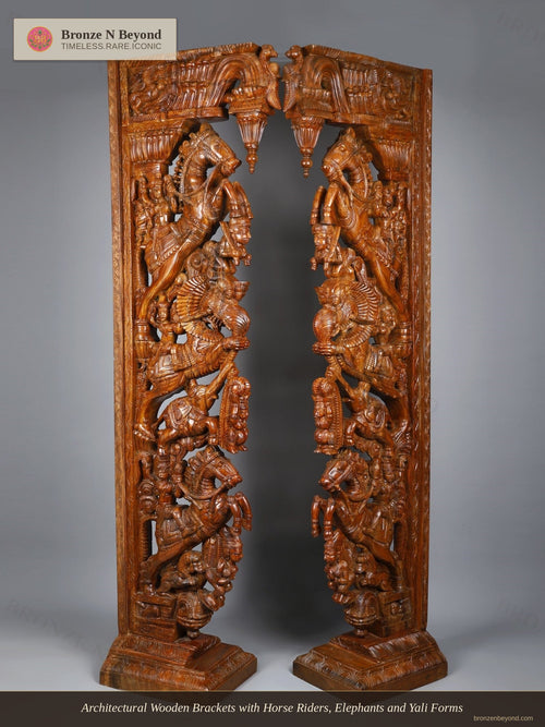 Architectural Wooden Brackets with Horse Riders, Elephants and Yali Forms