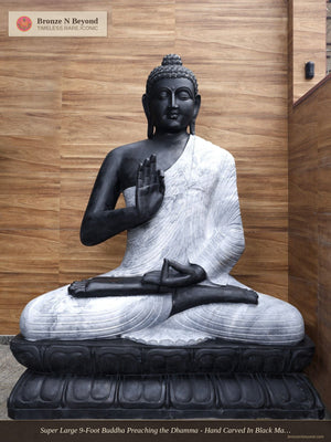Super Large 9-Foot Buddha Preaching the Dhamma - Hand Carved In Black Marble